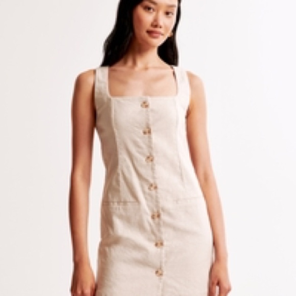 Abercrombie & Fitch Beige Button-Front Mini Dress